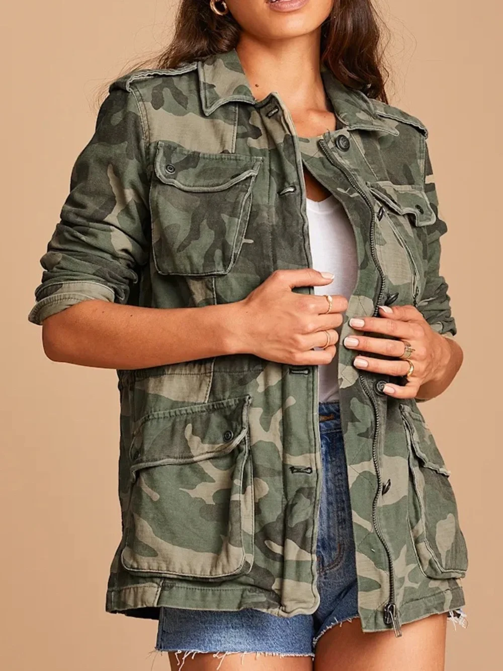 Free People Not Your Brother's Green Camo Print Surplus Jacket